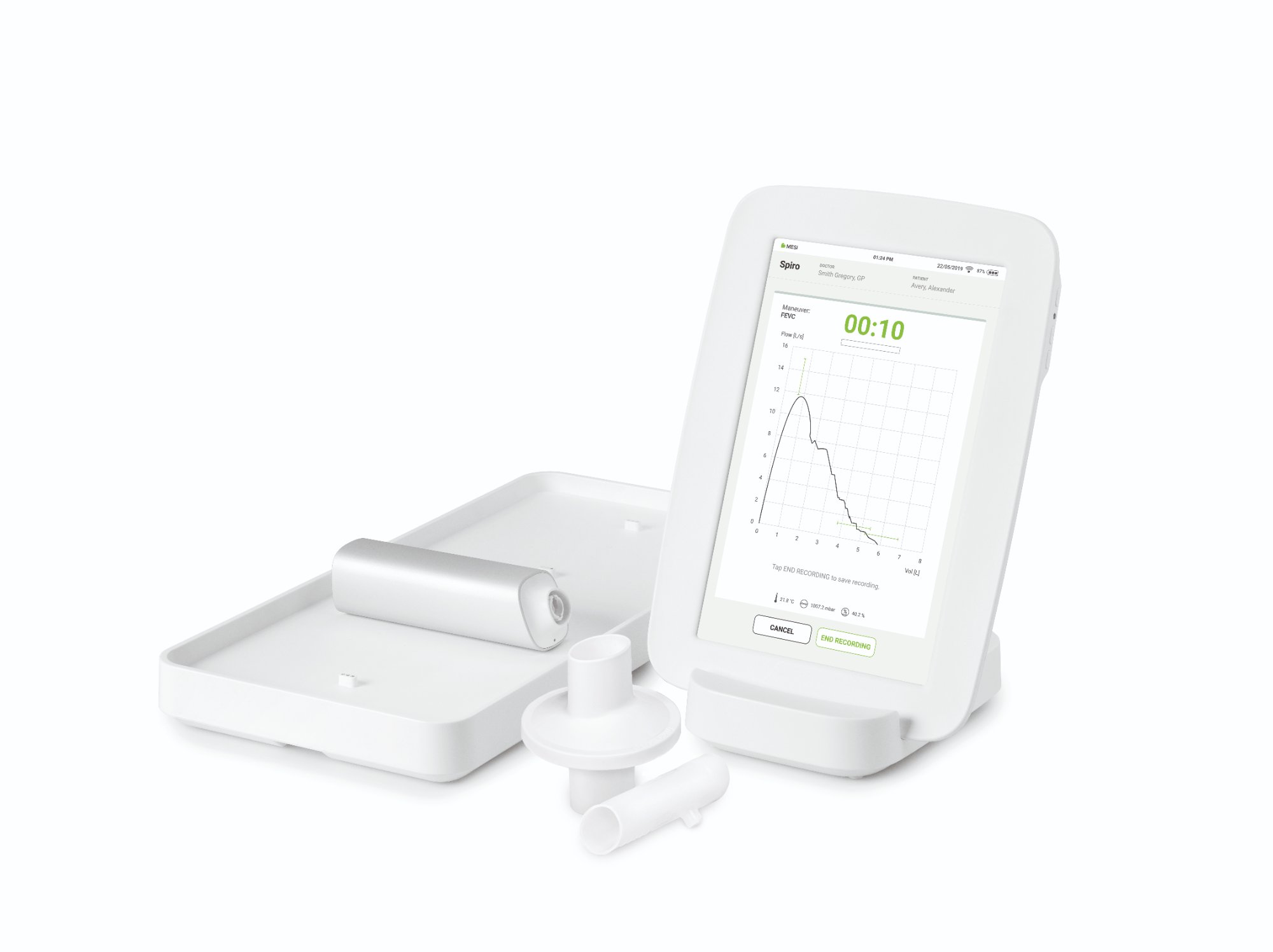 MESI mTABLET SPIRO-set 301-004300 – komplett system med tablet, spirometrimodul, laddplatta och munstycke